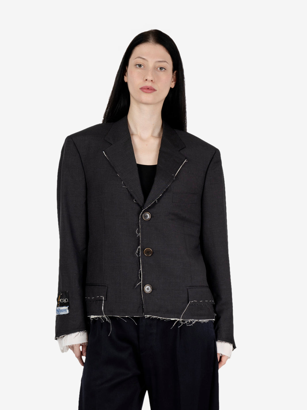 Blazer crop in lana nero
