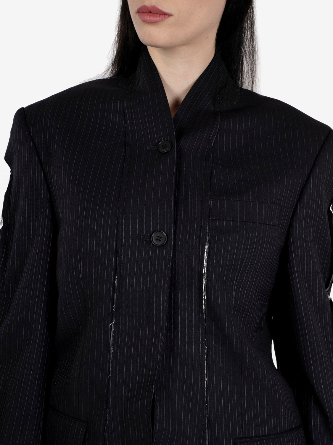 Blue slim-fit pinstripe long blazer
