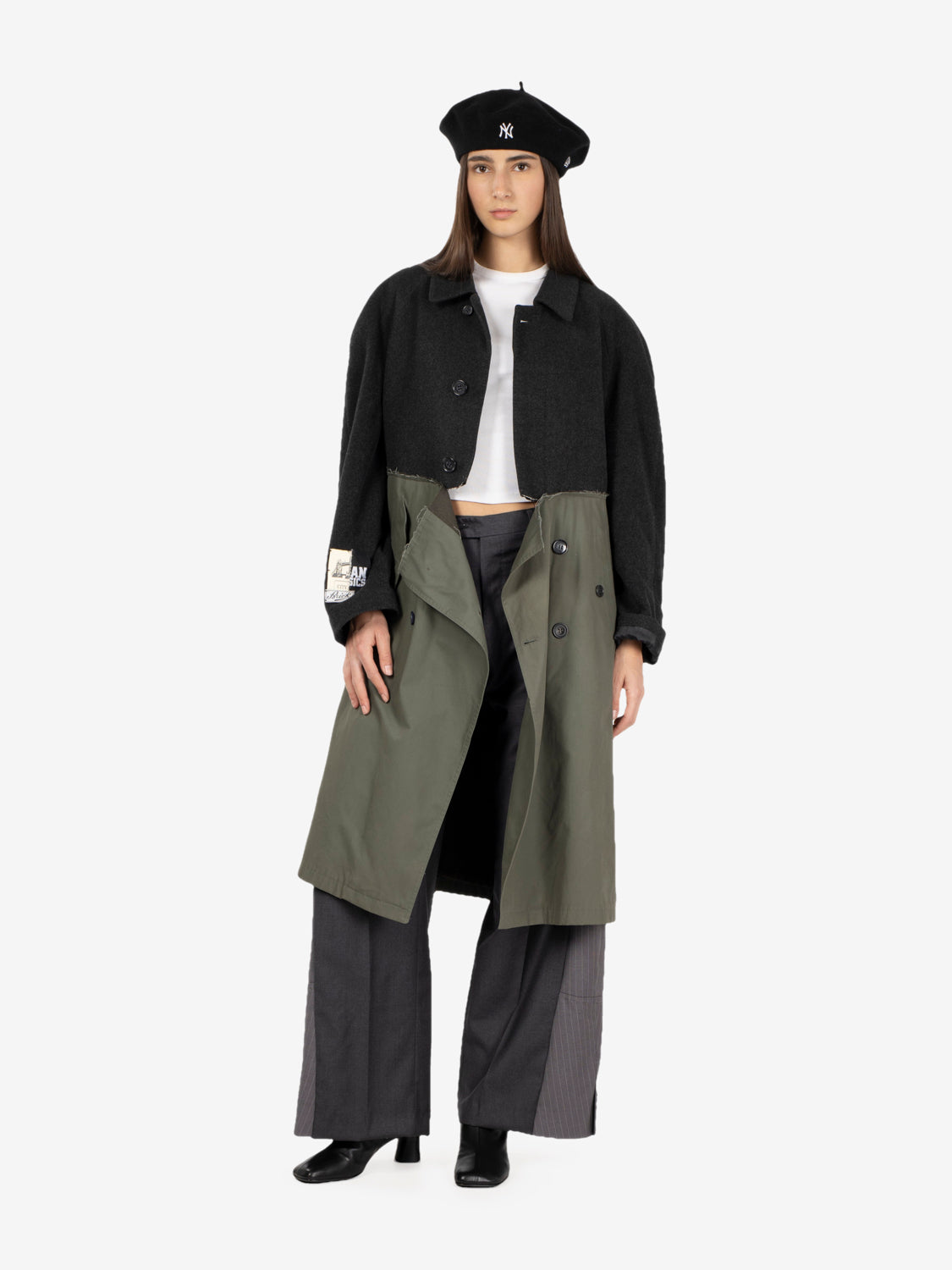 Cappotto patchwork grigio / verde