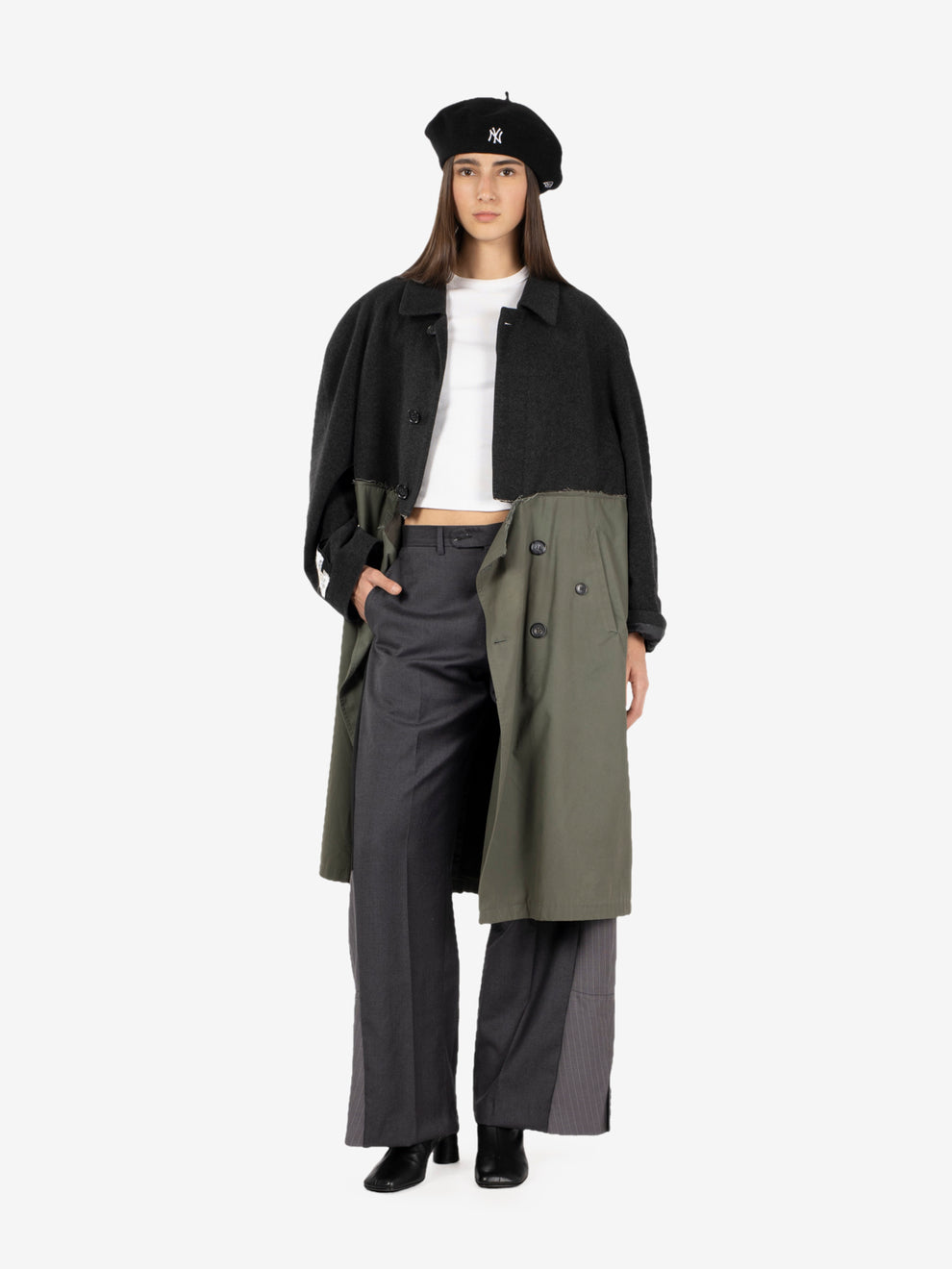 Cappotto patchwork grigio / verde