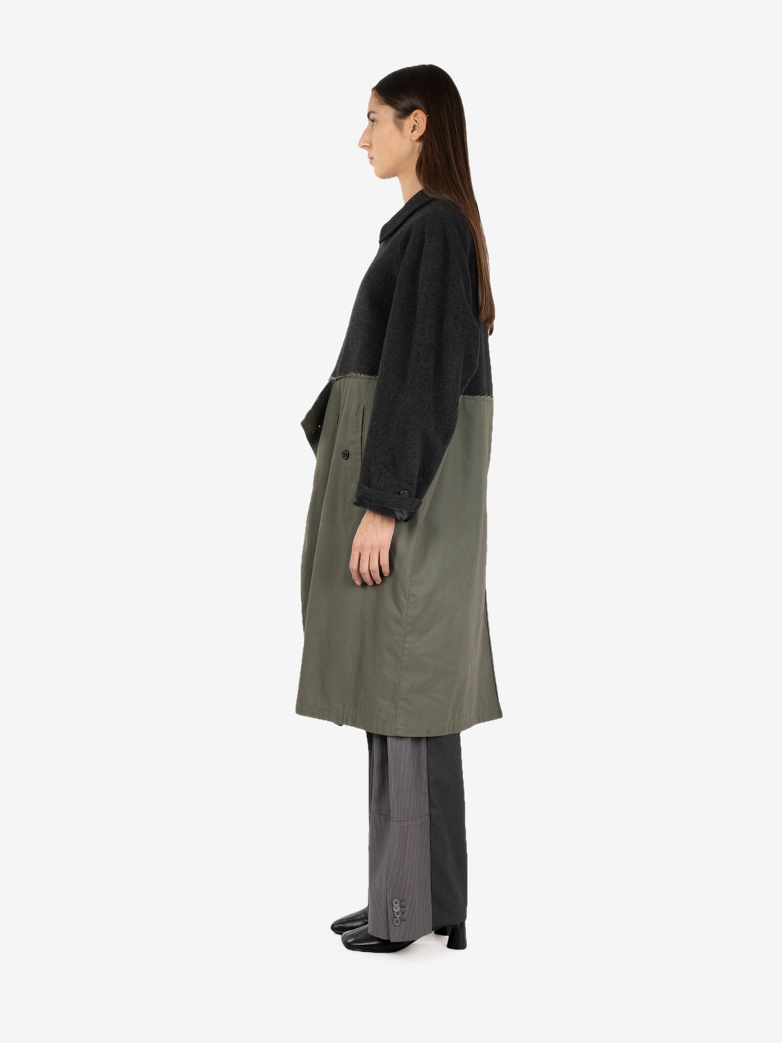 Cappotto patchwork grigio / verde
