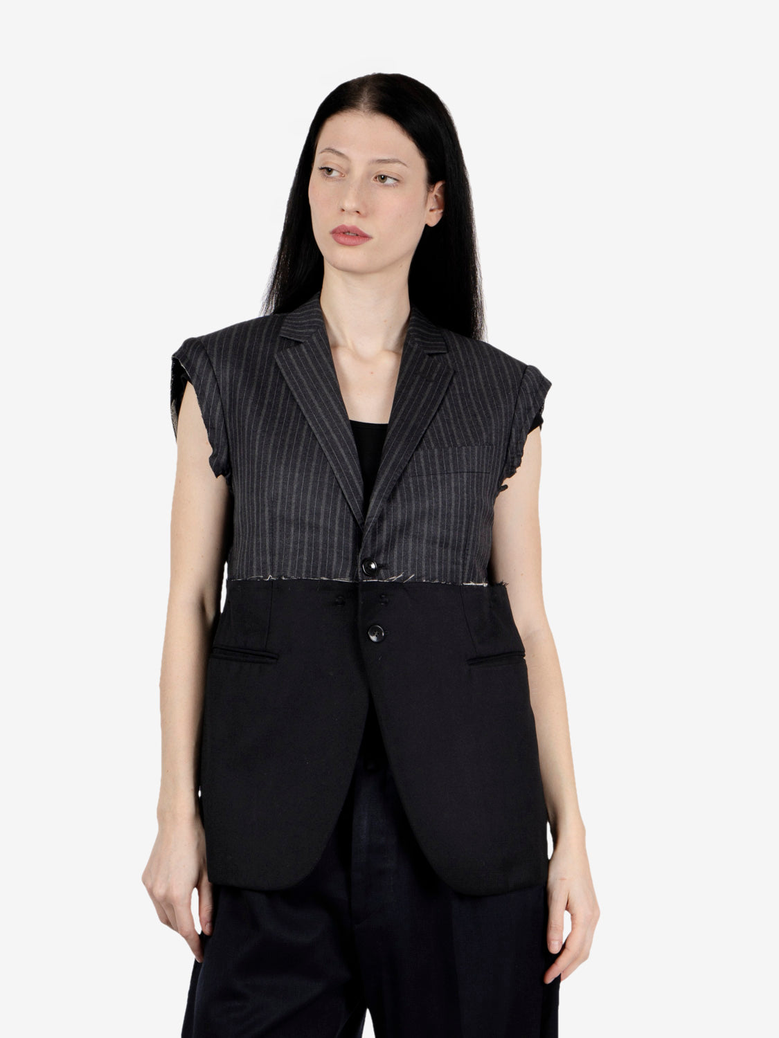 Gilet gessato patchwork grigio