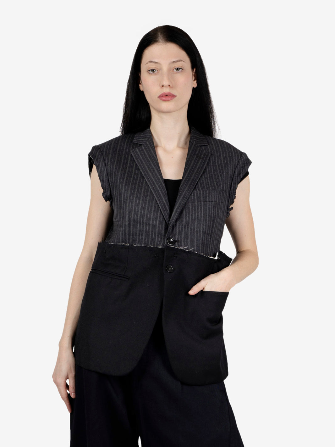 Gilet gessato patchwork grigio
