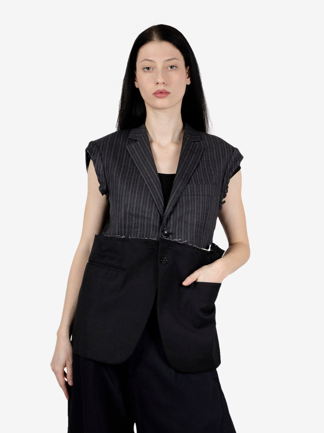 Gilet gessato patchwork grigio