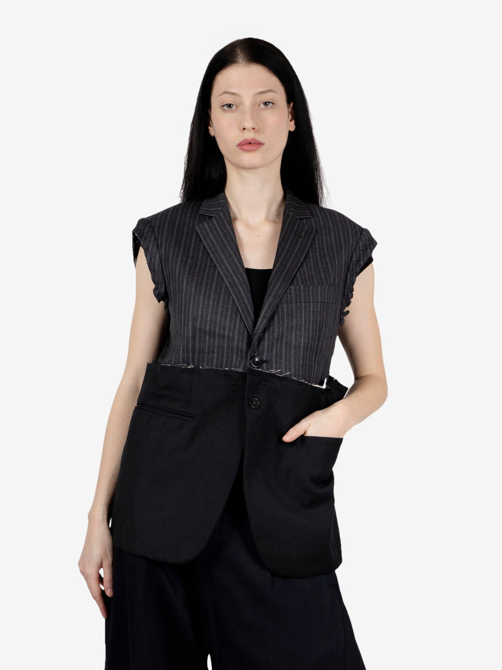 Gilet gessato patchwork grigio