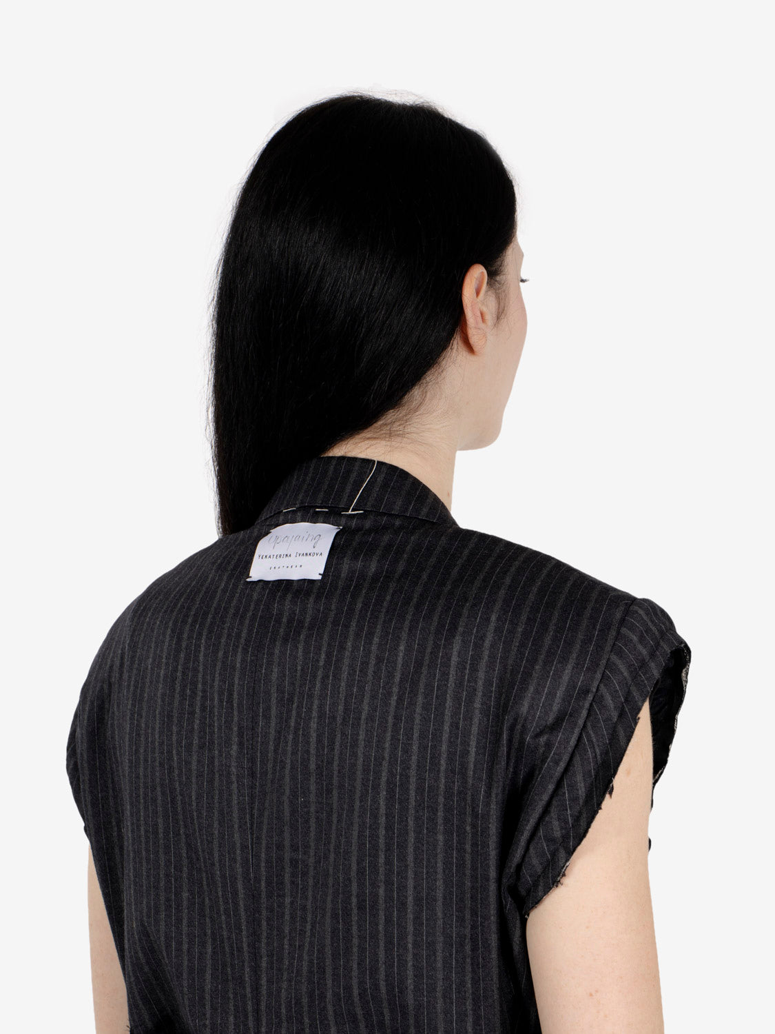 Gilet gessato patchwork grigio