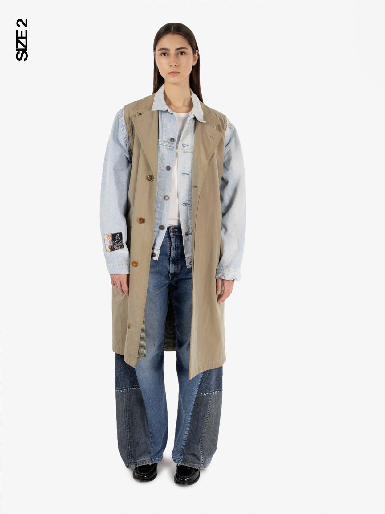 Trench bimaterial denim / beige