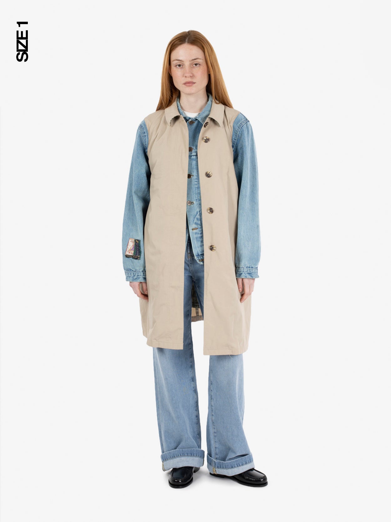 Trench bimaterial denim / beige