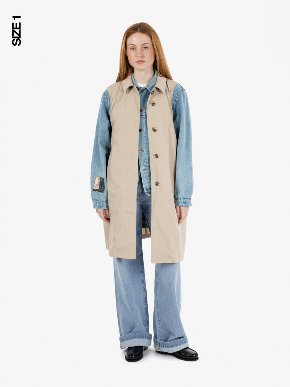 Trench bimaterial denim / beige