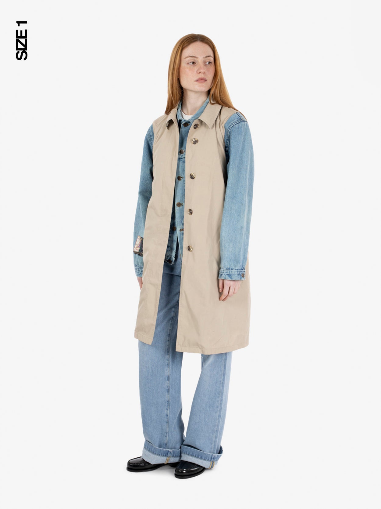 Trench bimaterial denim / beige