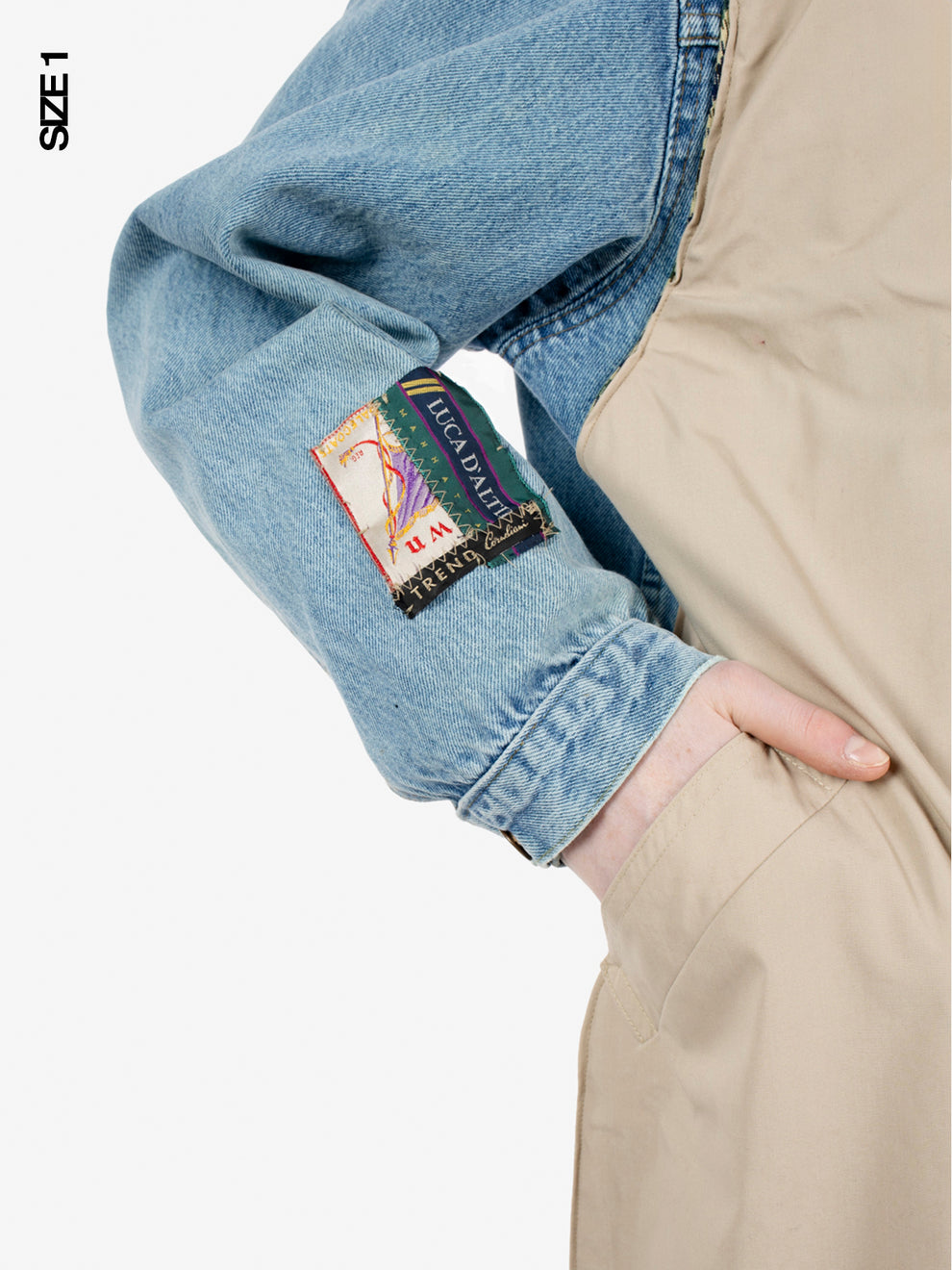 Trench bimaterial denim / beige