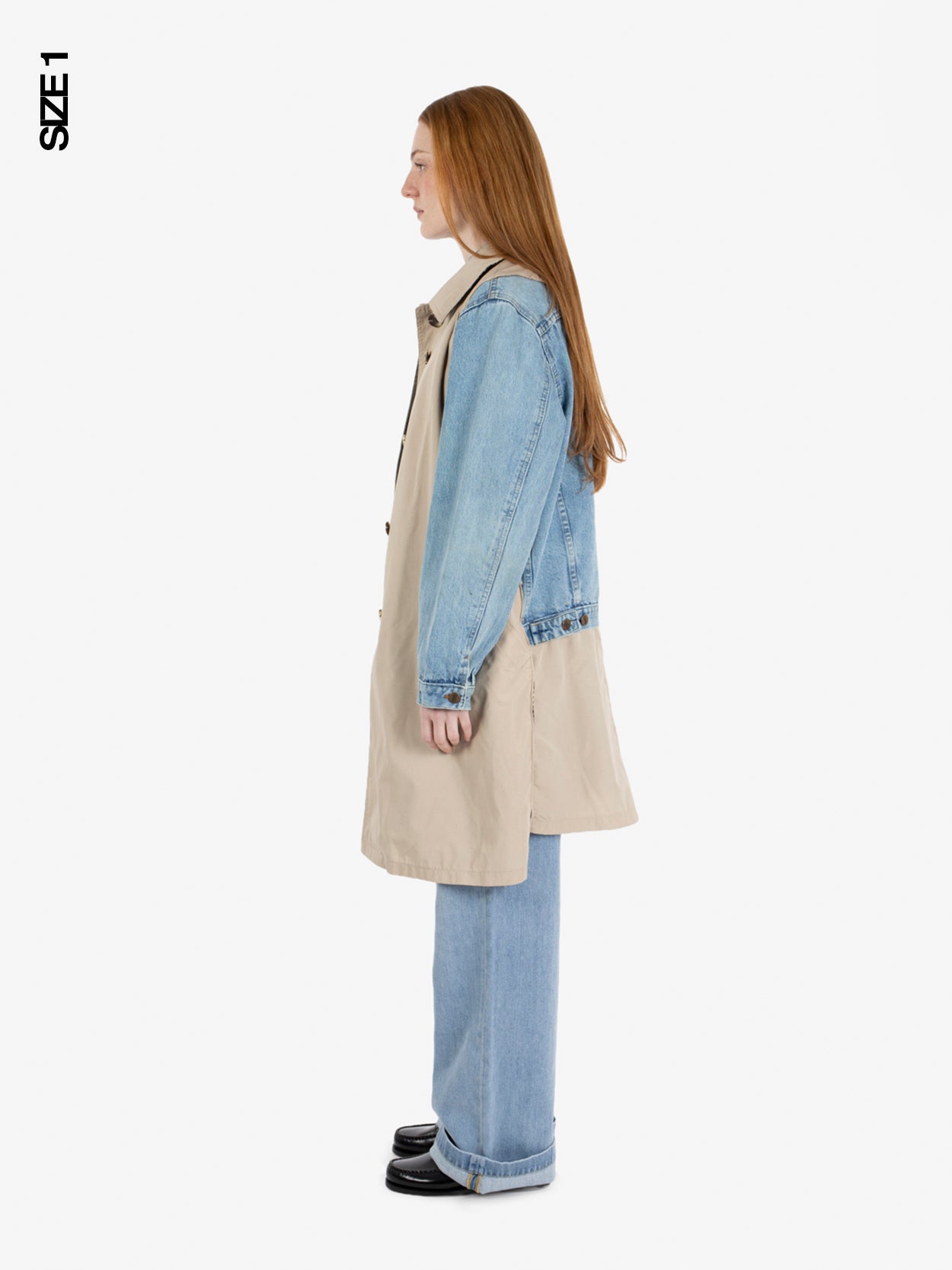 Trench bimaterial denim / beige