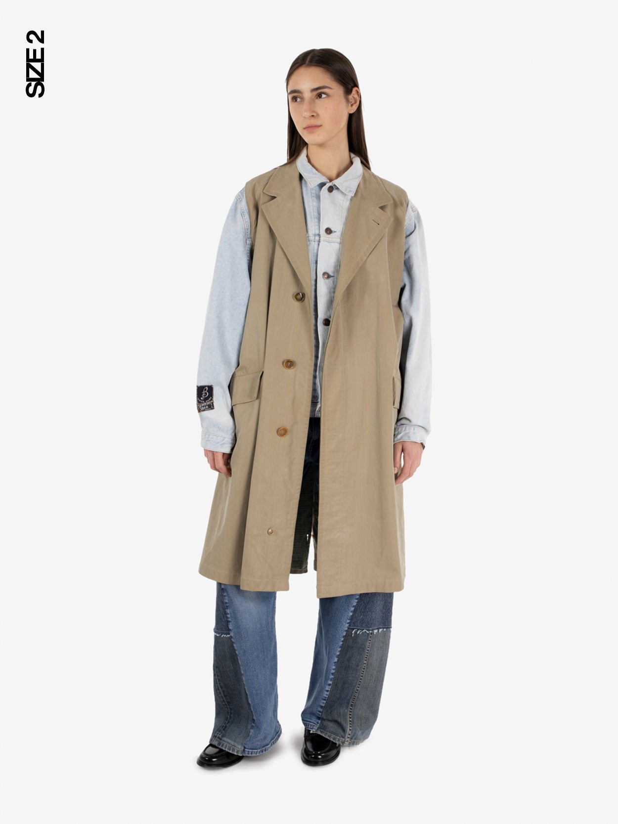 Trench bimaterial denim / beige