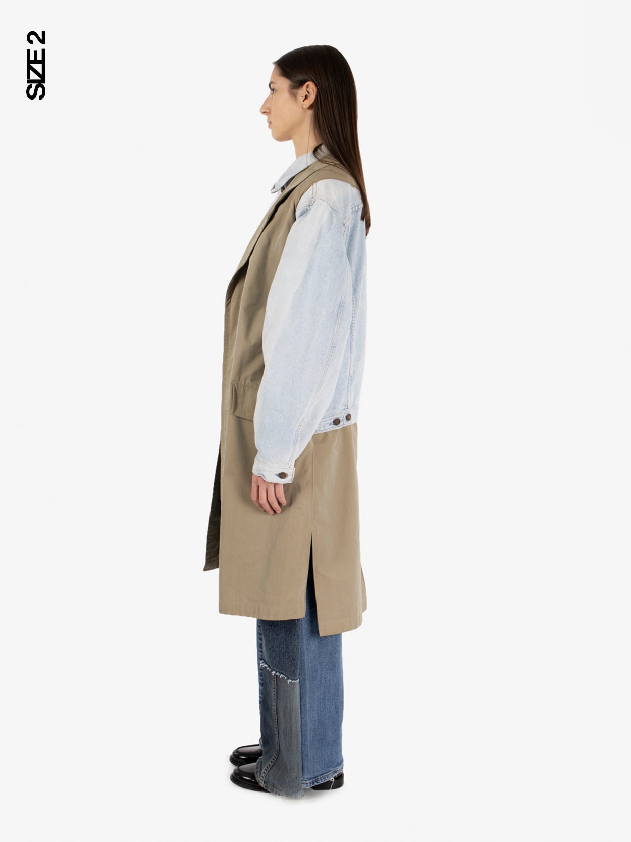 Trench bimaterial denim / beige