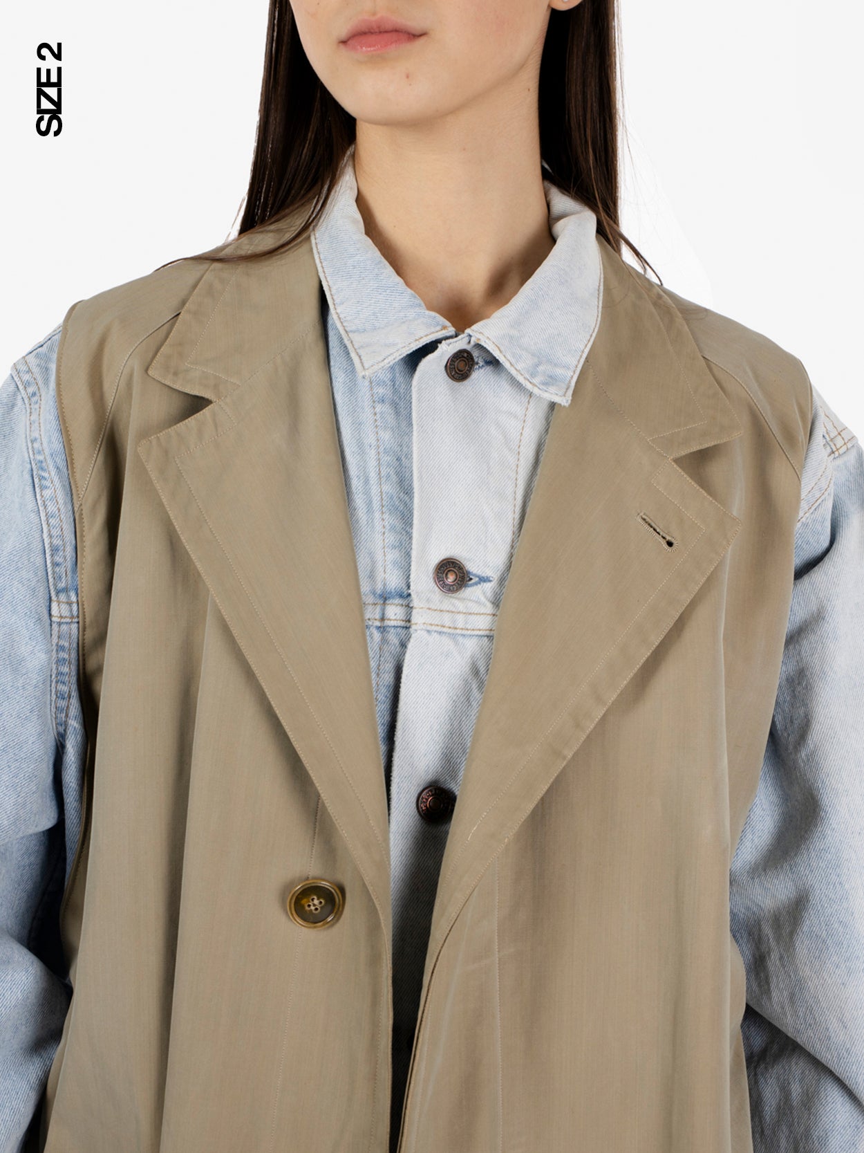 Trench bimaterial denim / beige