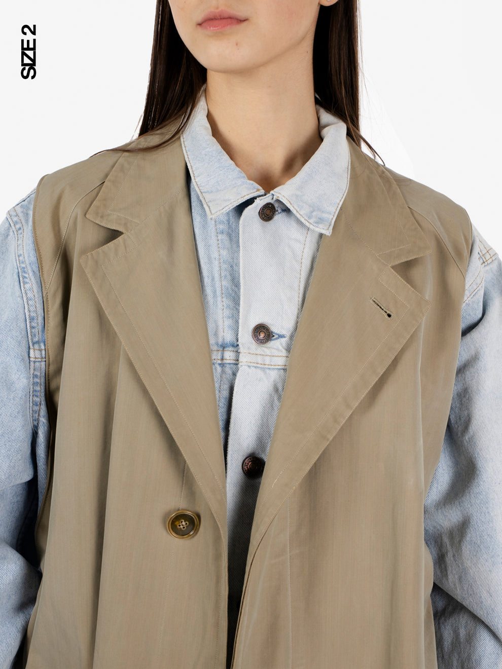 Trench bimaterial denim / beige