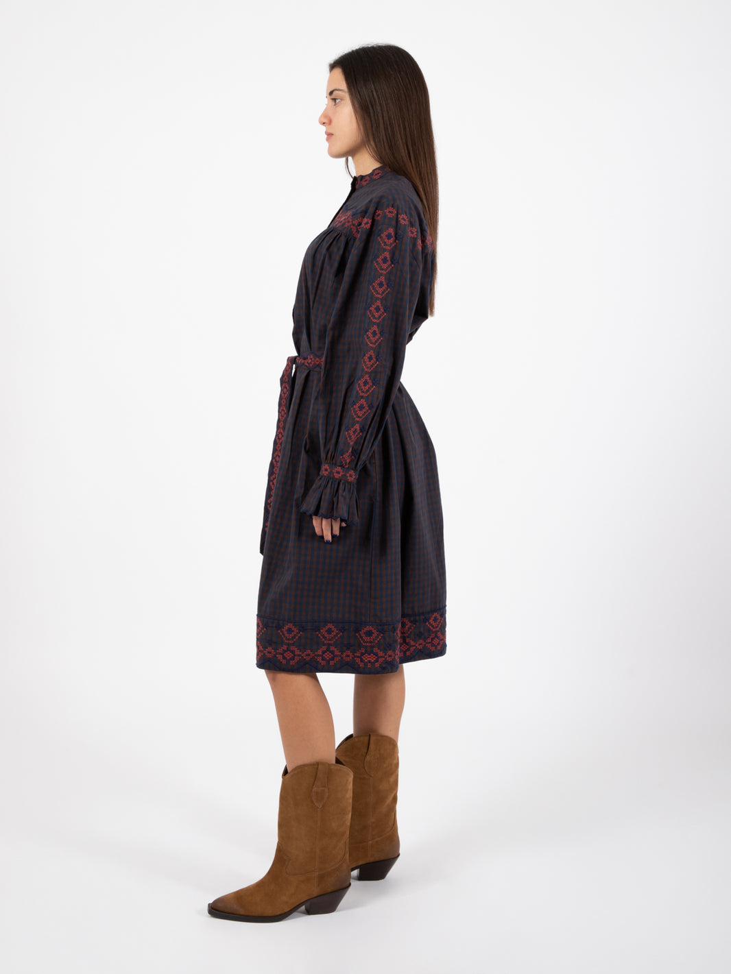 Abery Checked Dress Navy/Brown