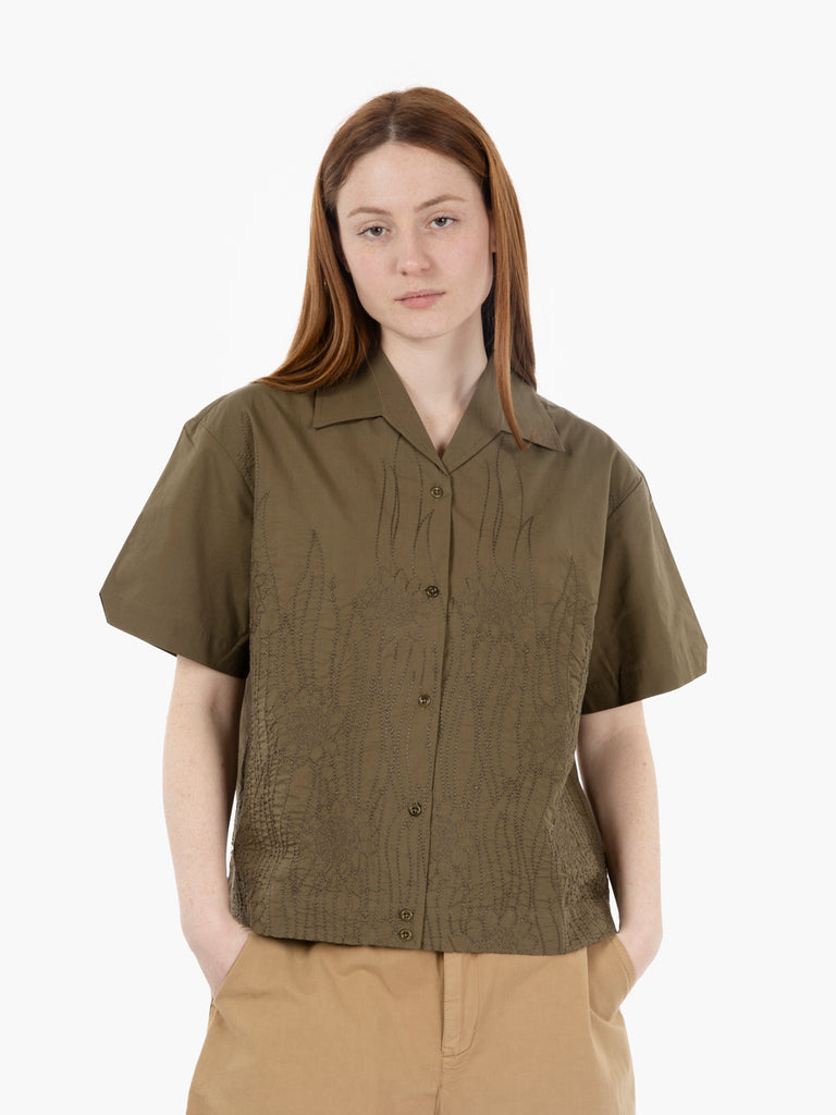 YMC - Camicia Wanda con ricami olive