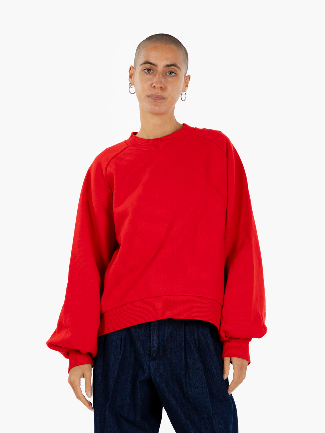 Red crew neck ribbed sweatshirt