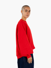 Red crew neck ribbed sweatshirt