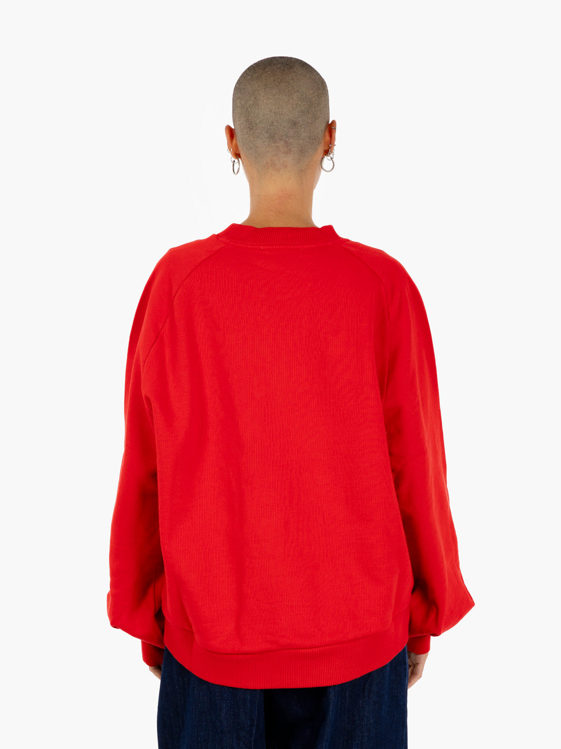 Red crew neck ribbed sweatshirt