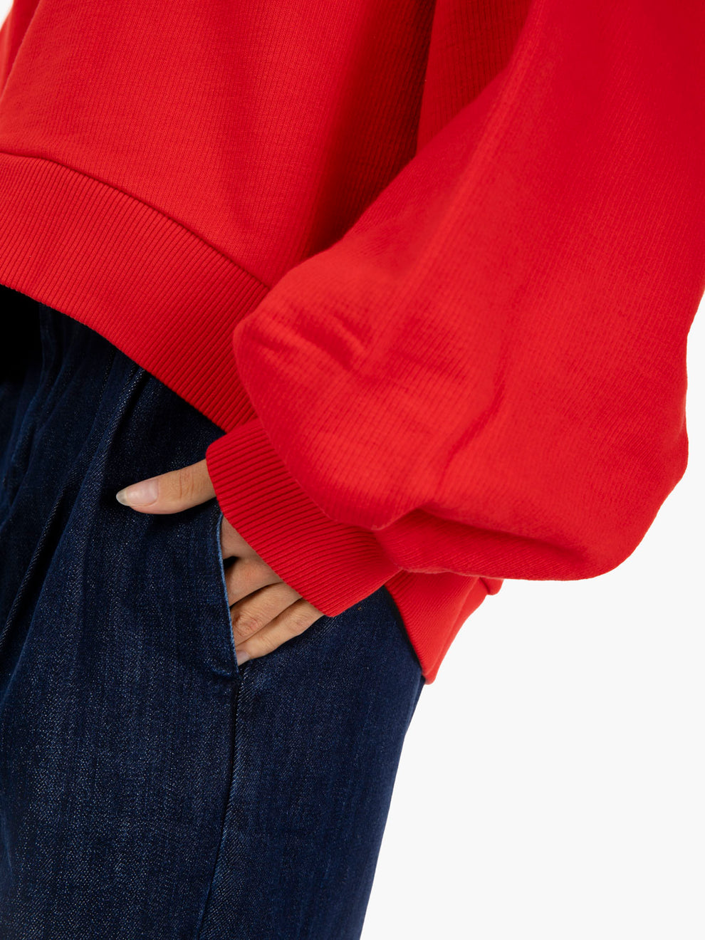 Red crew neck ribbed sweatshirt
