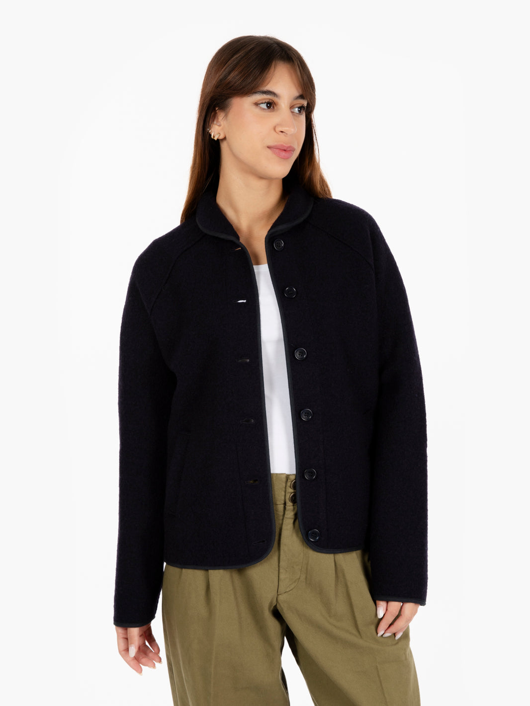 Wool jacket with navy buttons