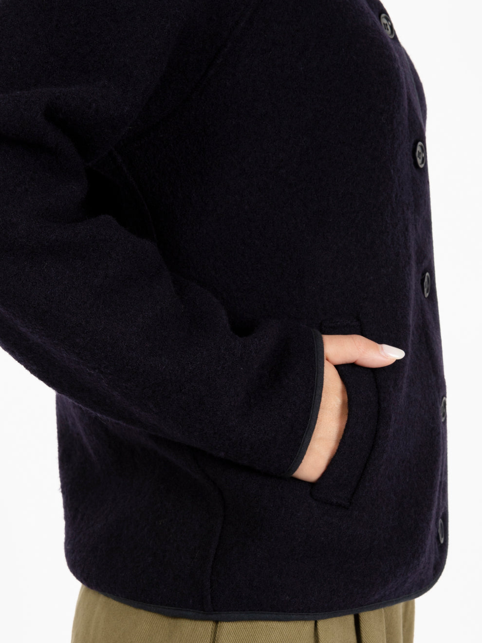 Wool jacket with navy buttons