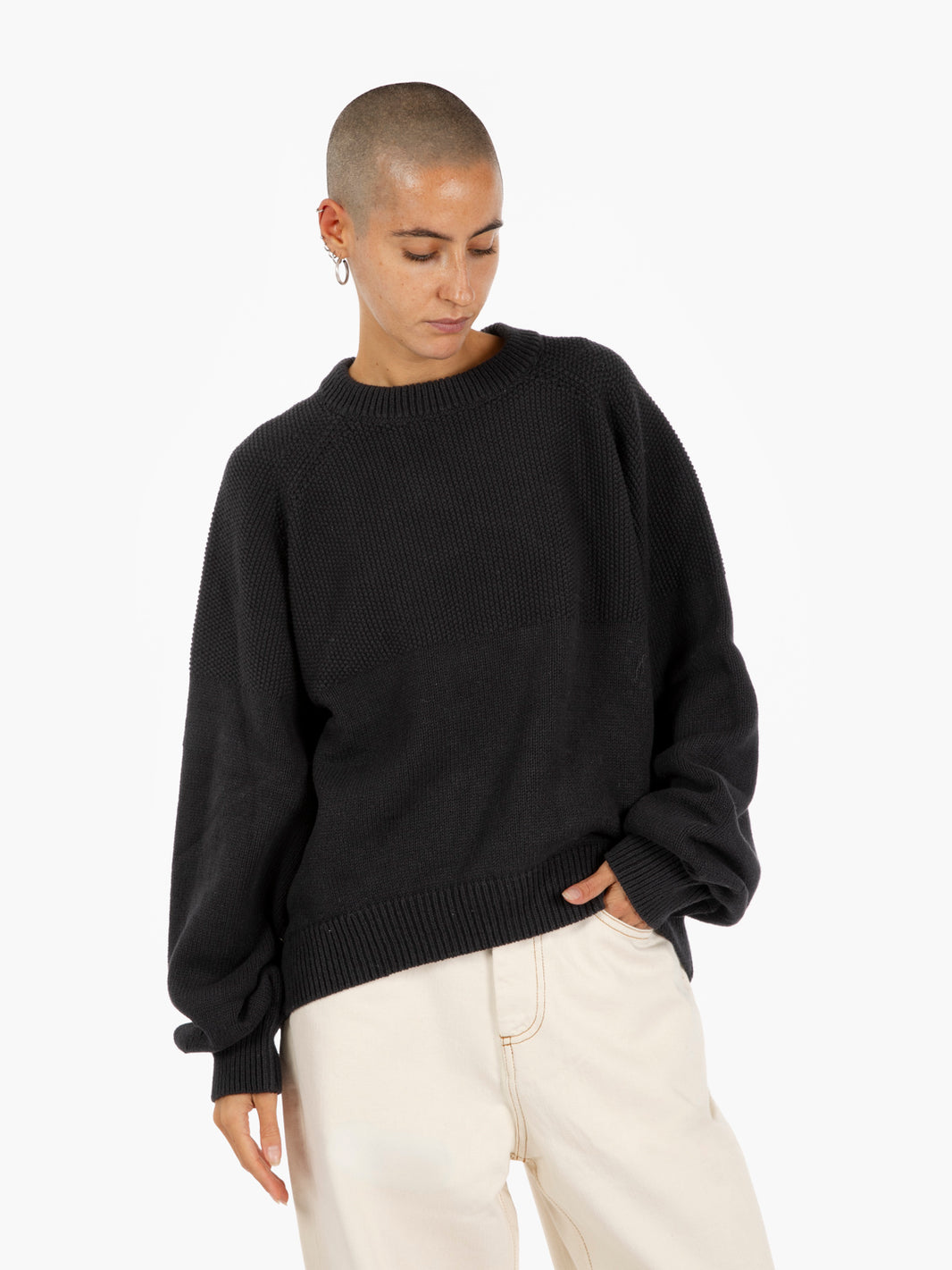 Black cotton crew neck sweater