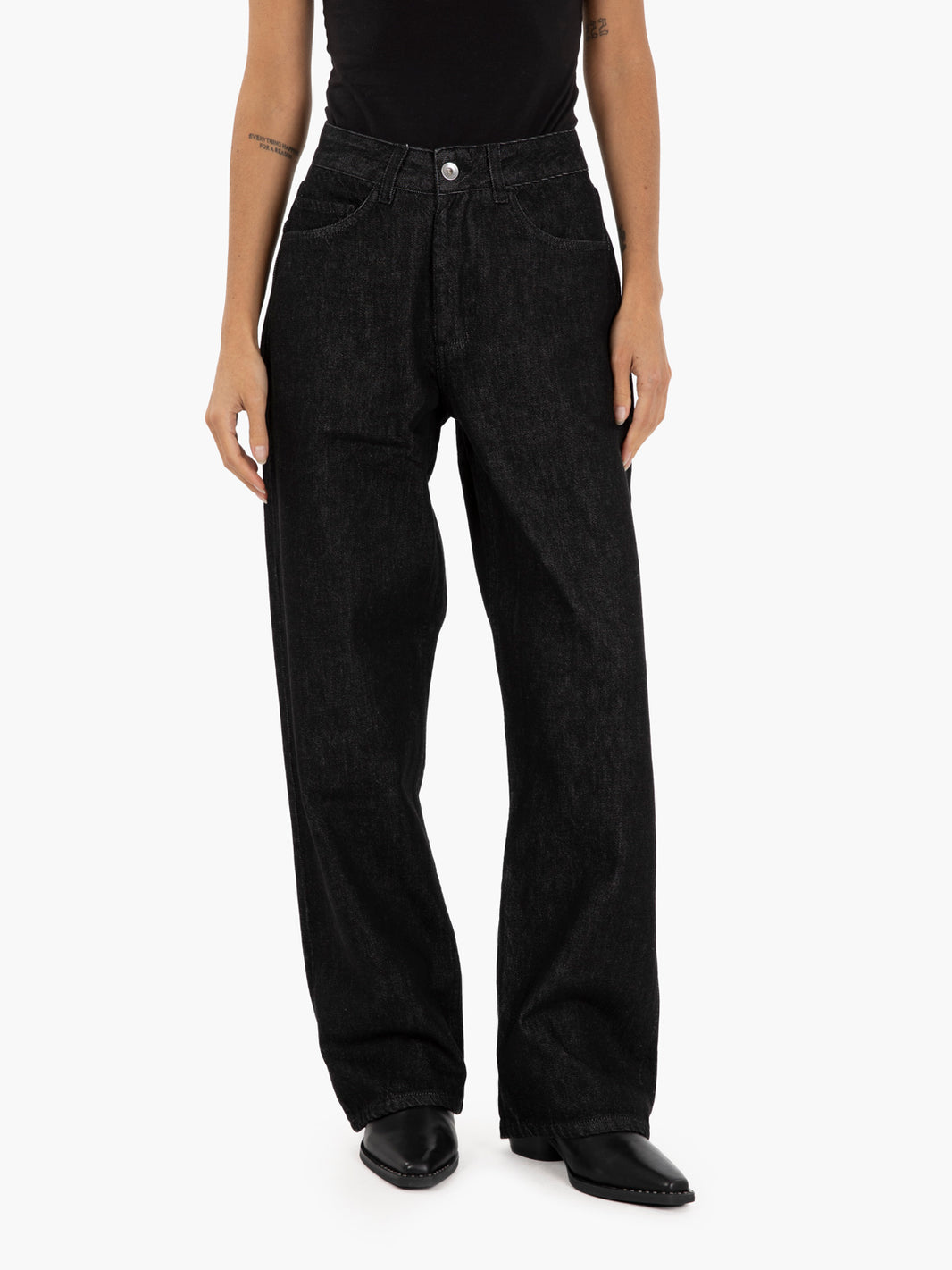 Black denim trousers
