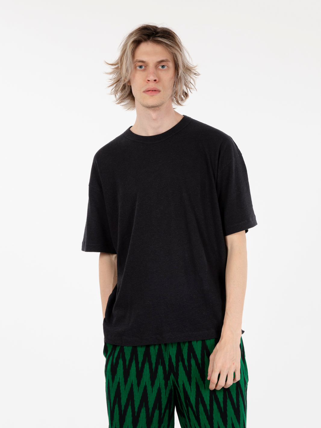 Black linen and cotton T-shirt