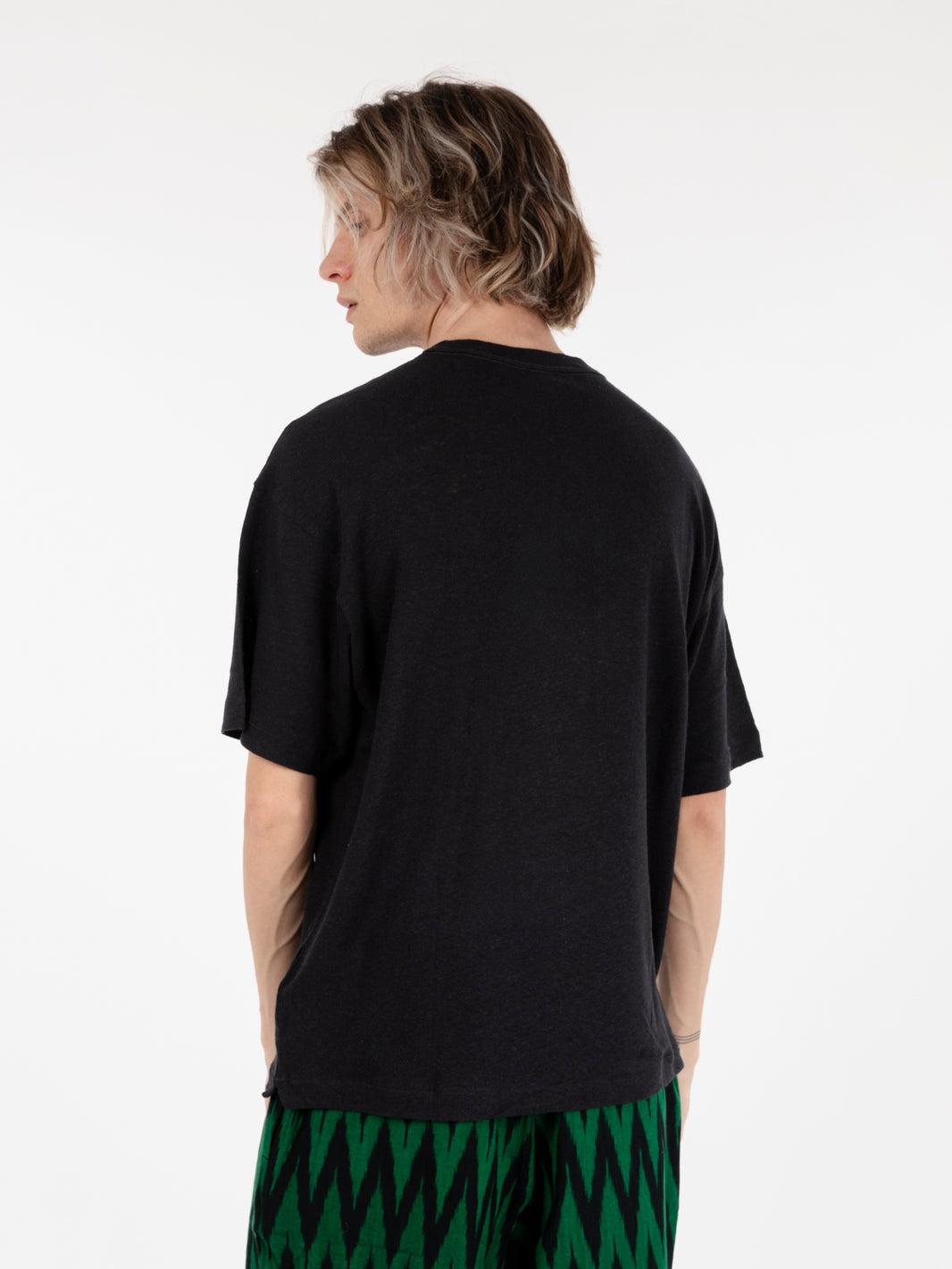 Black linen and cotton T-shirt