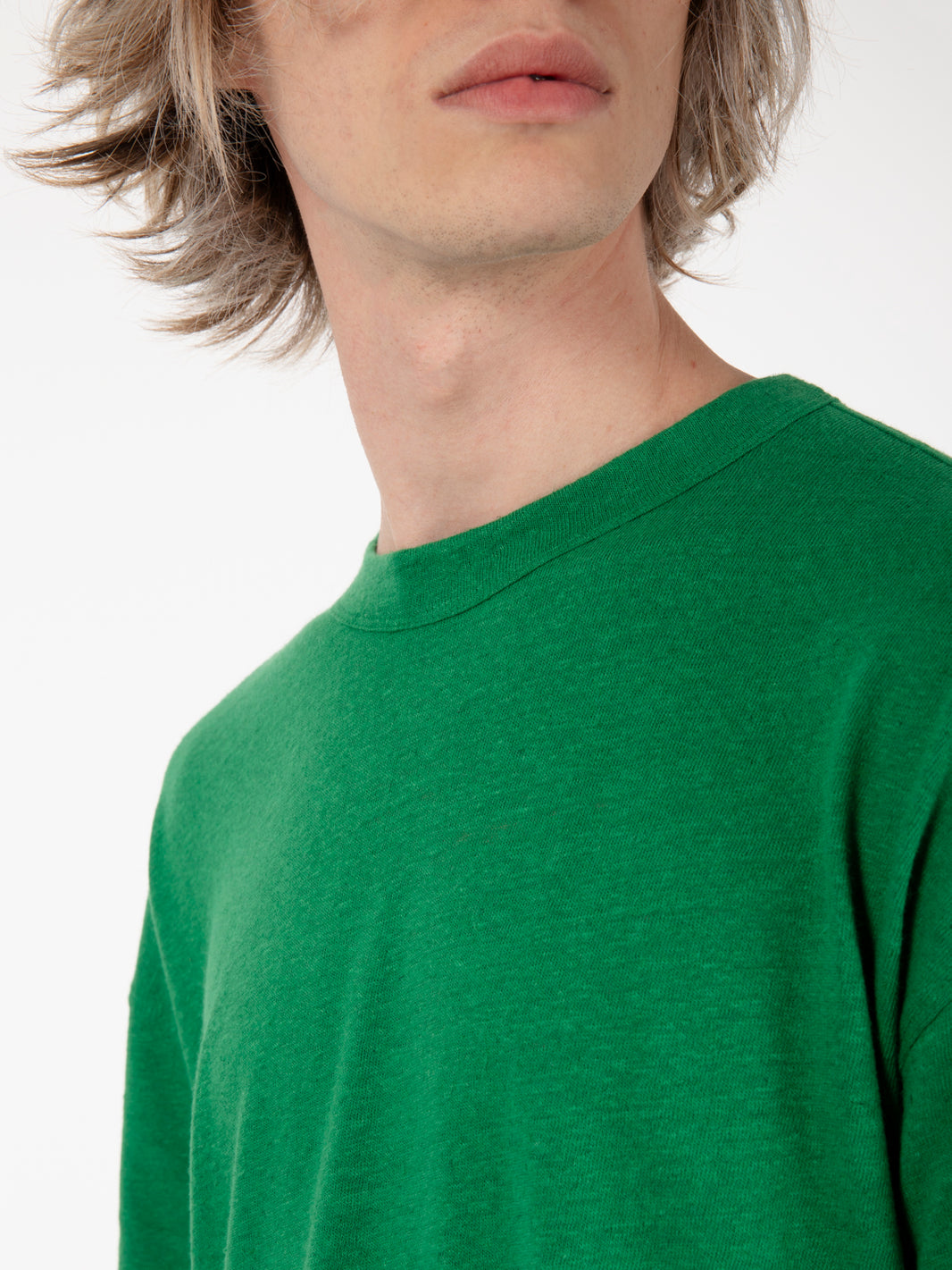 Green linen and cotton T-shirt