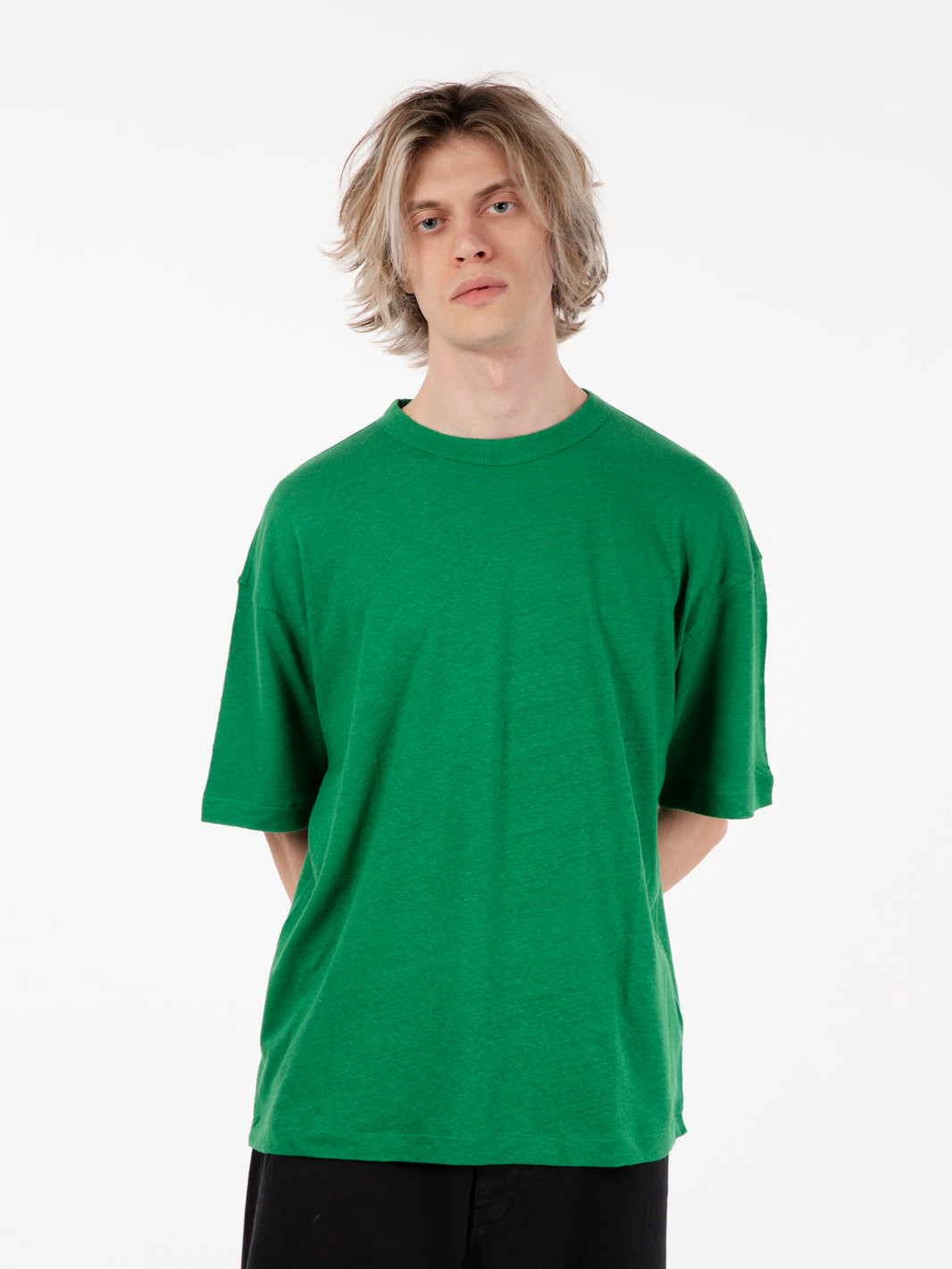 Green linen and cotton T-shirt