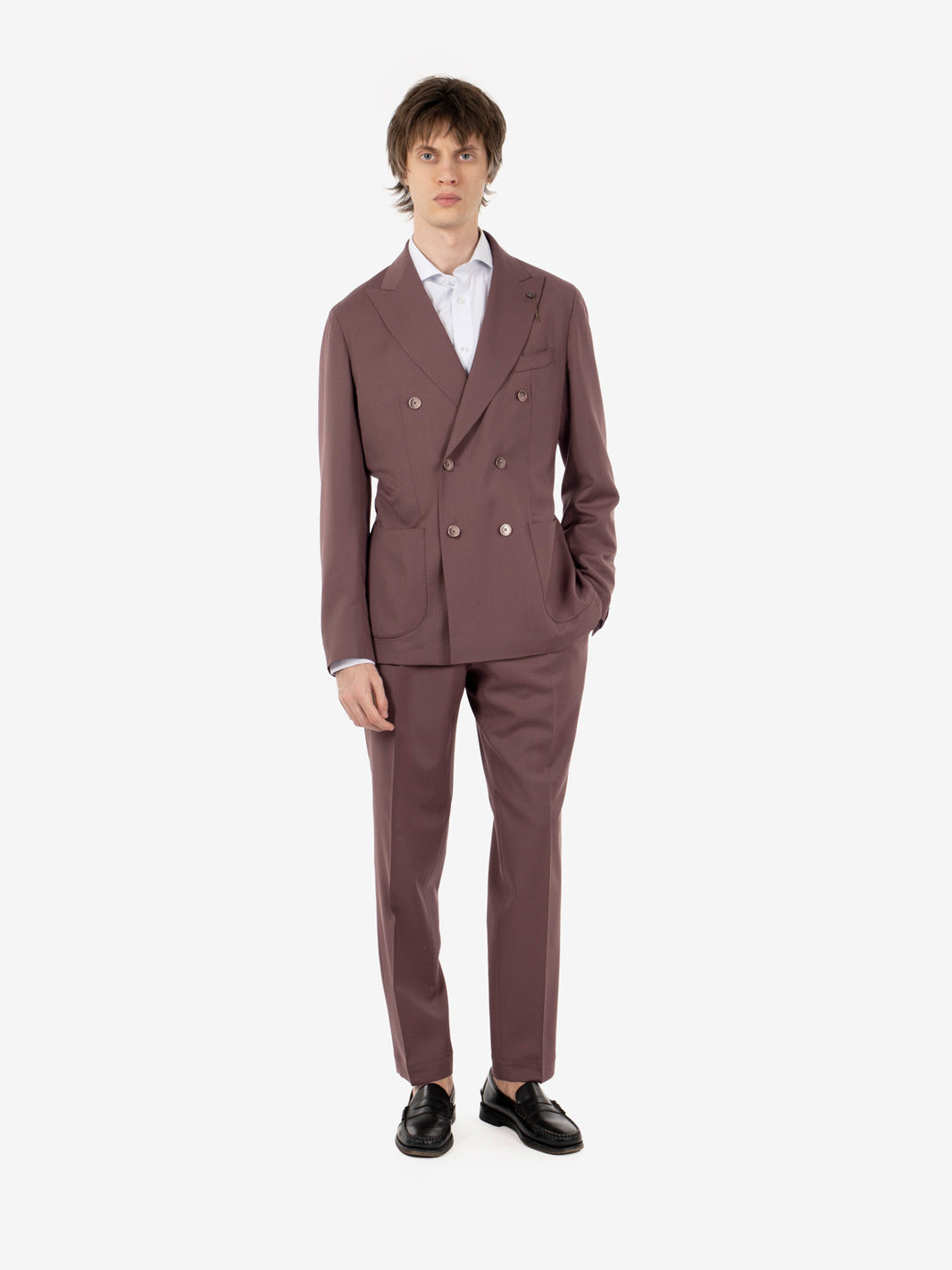Burgundy double-breasted suit