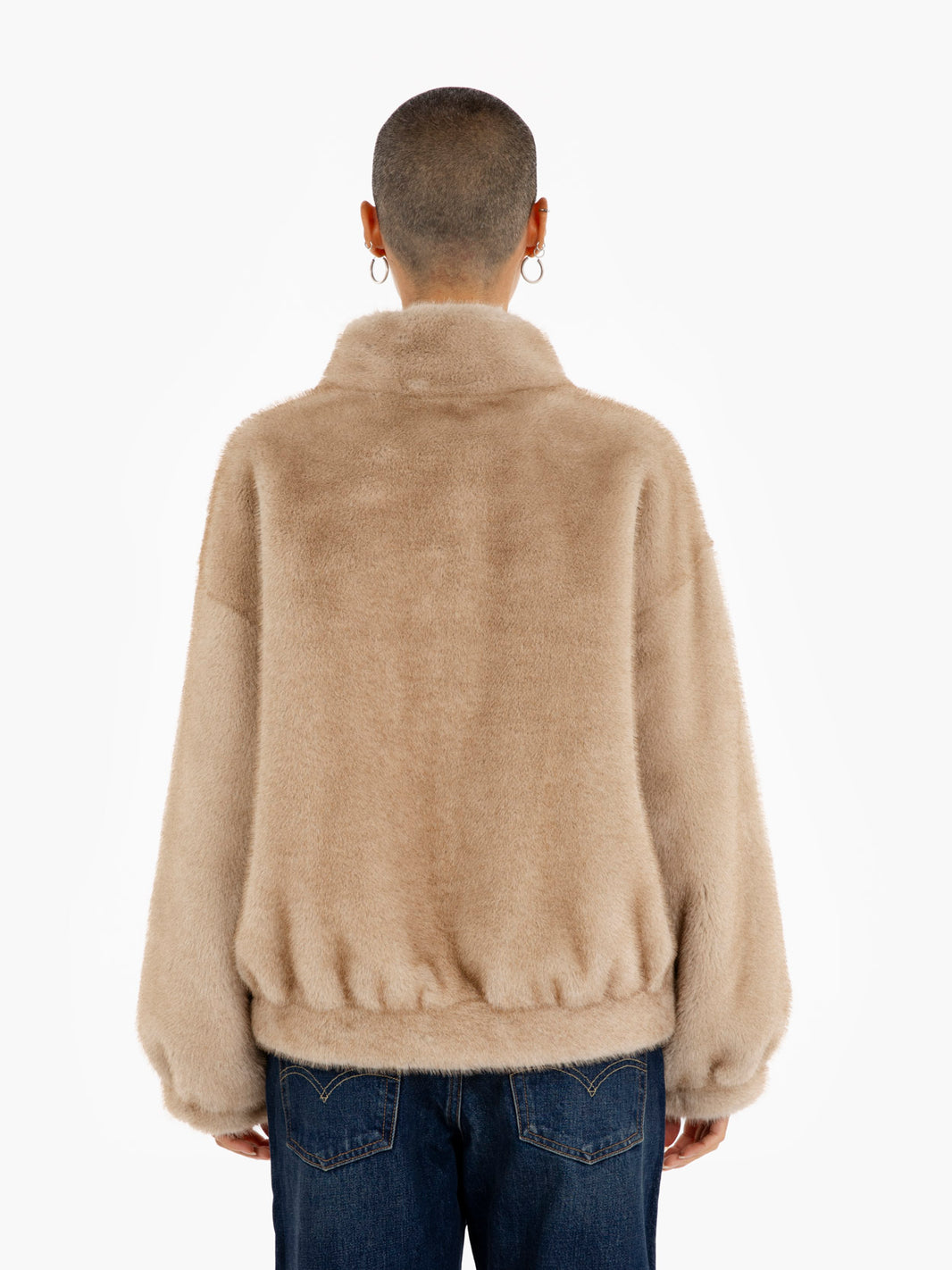 Beige faux fur bomber jacket