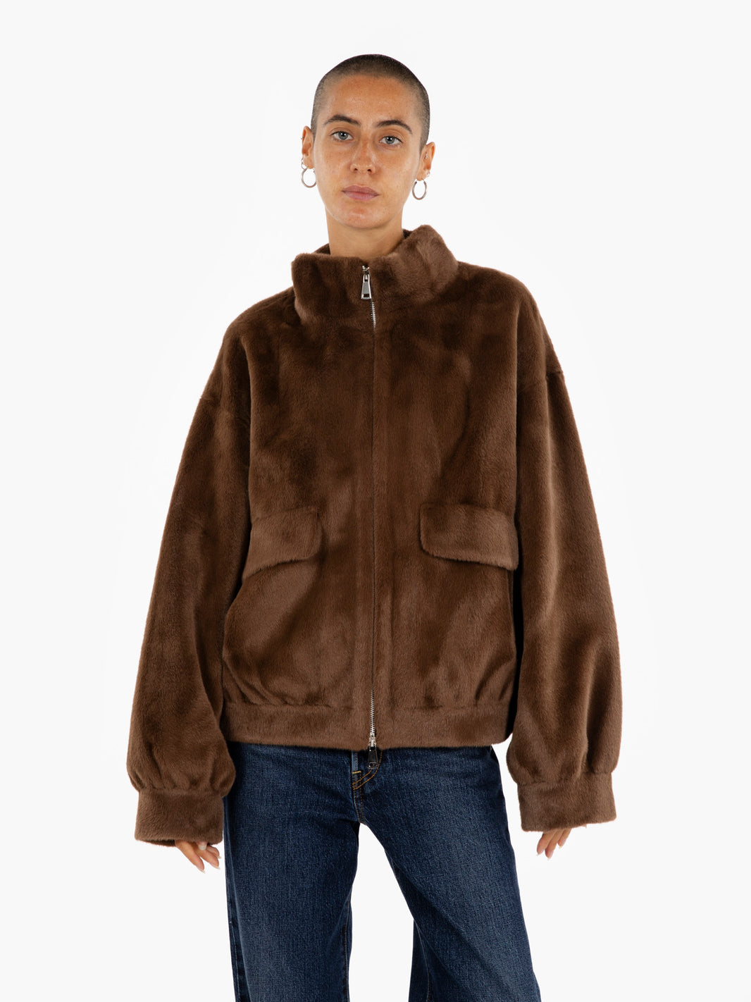 Bomber jacket in dark faux fur