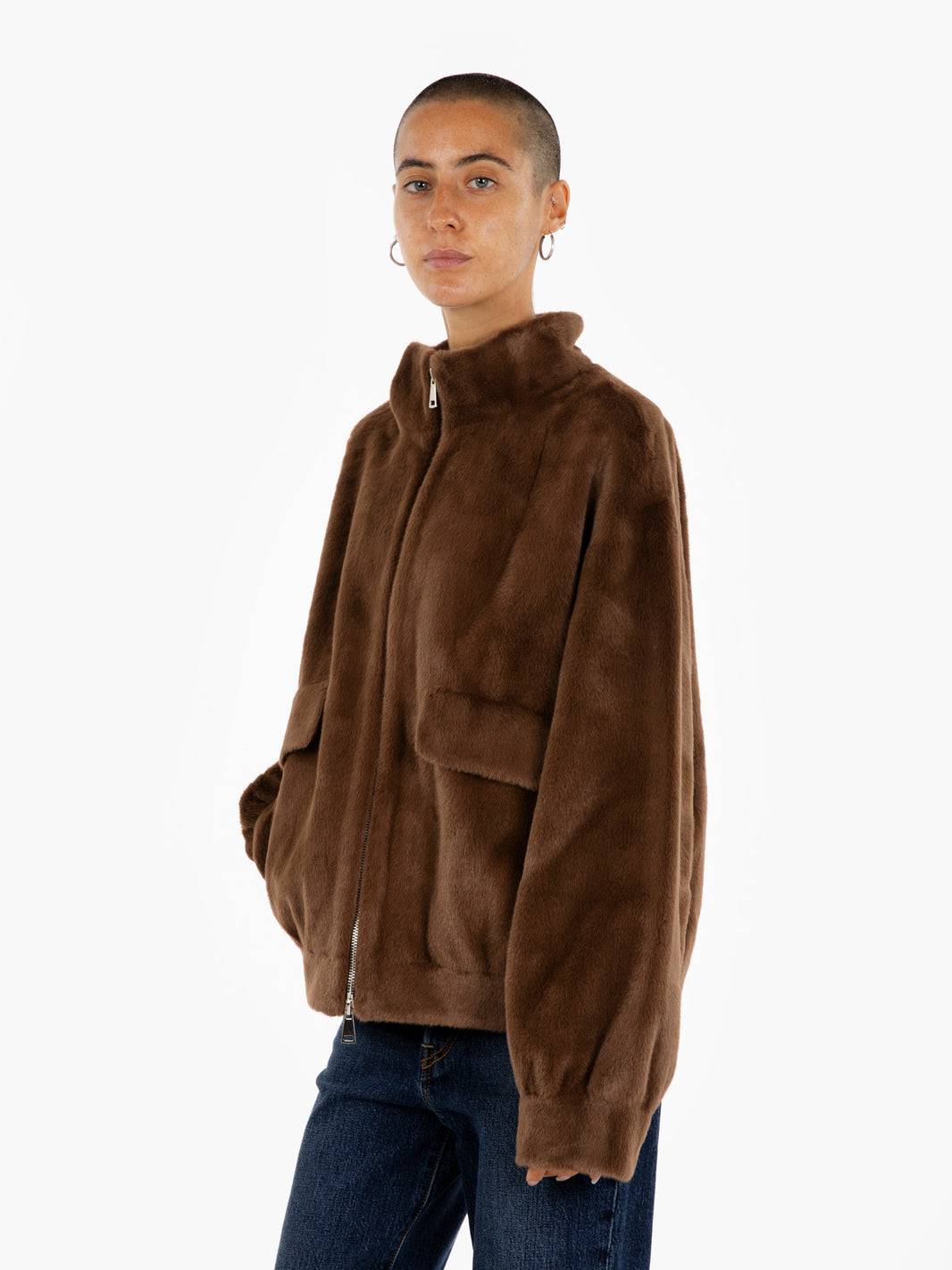 Bomber jacket in dark faux fur