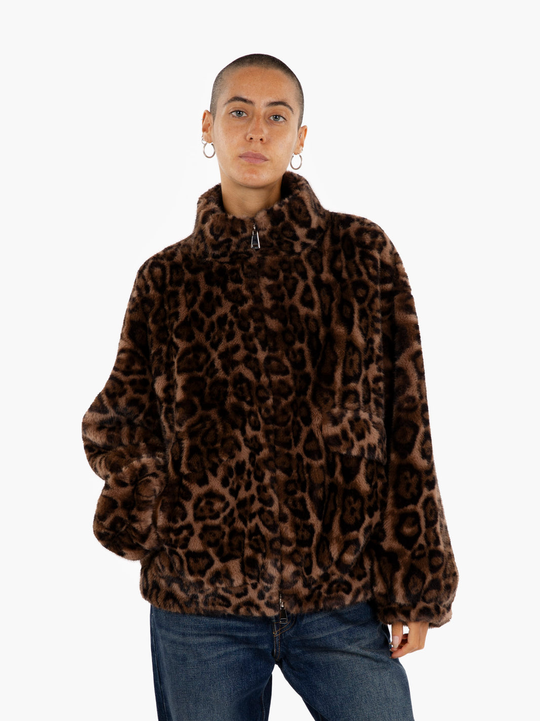 Spotted faux fur bomber jacket