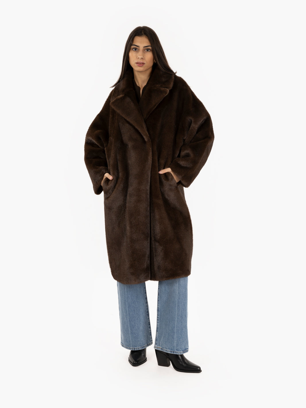 Dark brown faux fur coat