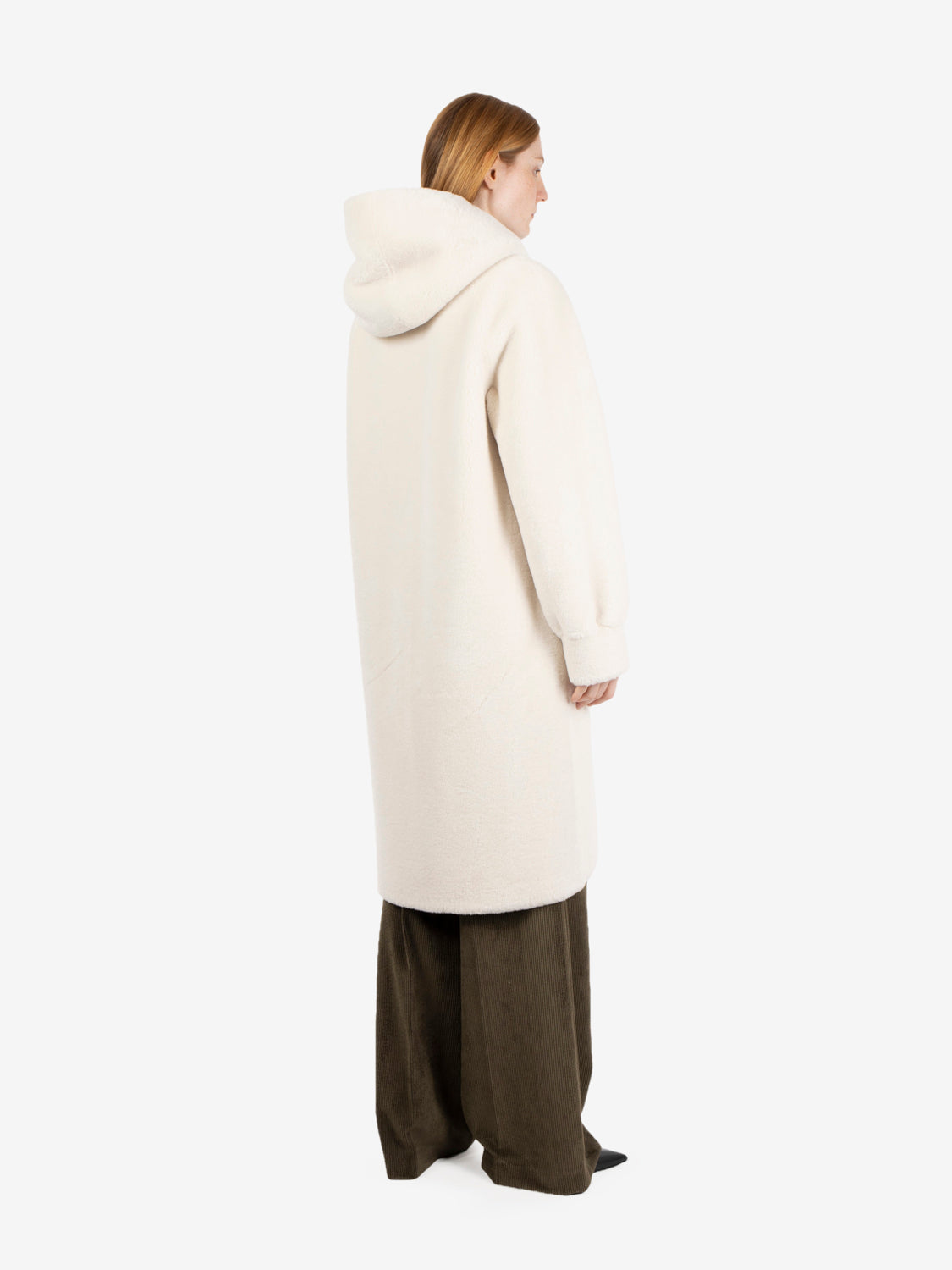 Cappotto lungo con cappuccio reversibile panna