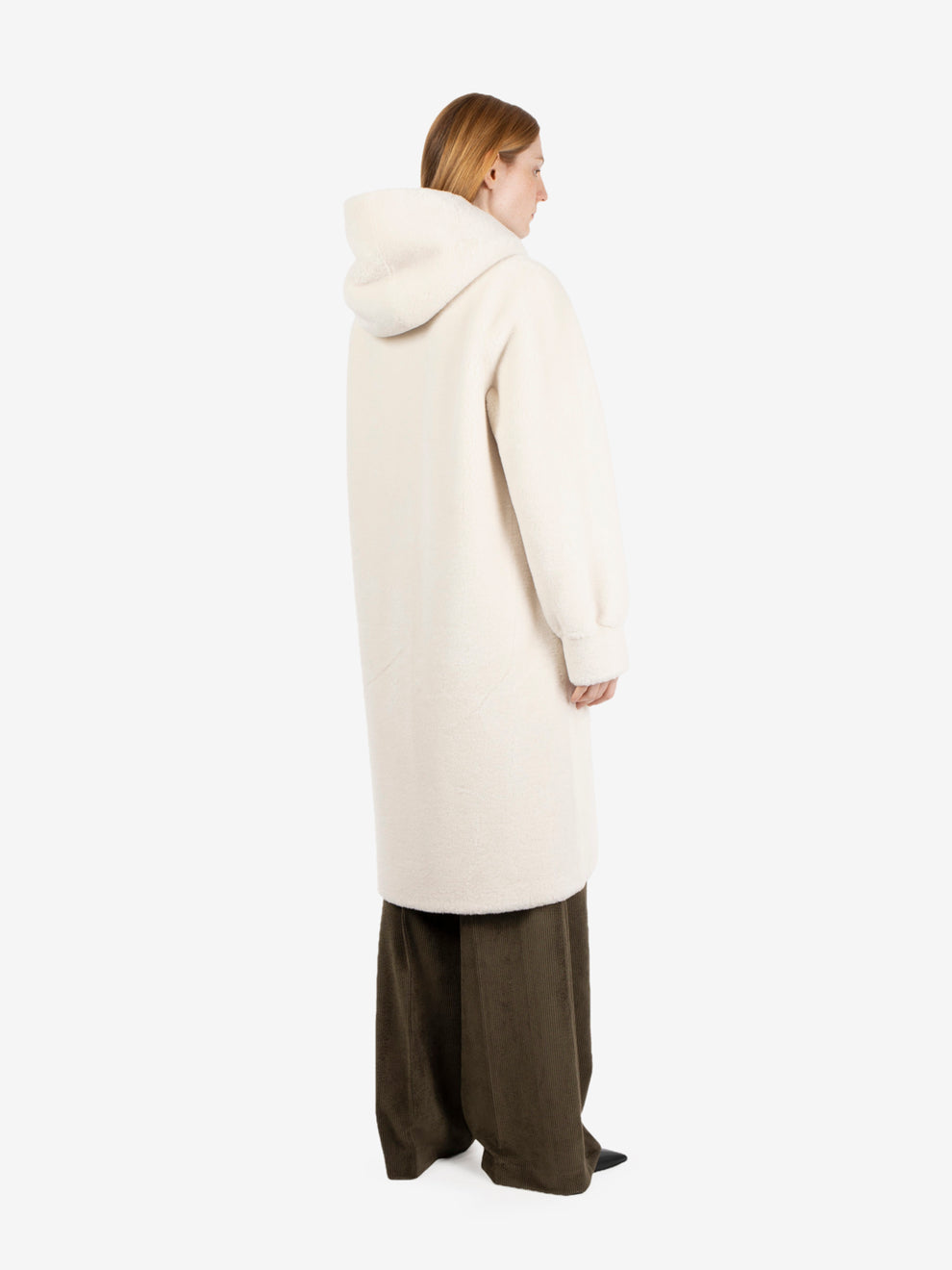 Cappotto lungo con cappuccio reversibile panna