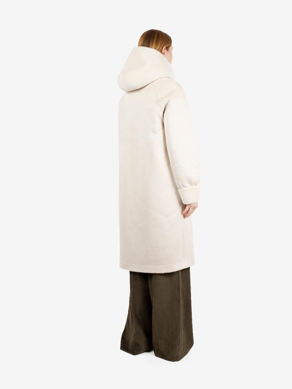 Cappotto lungo con cappuccio reversibile panna