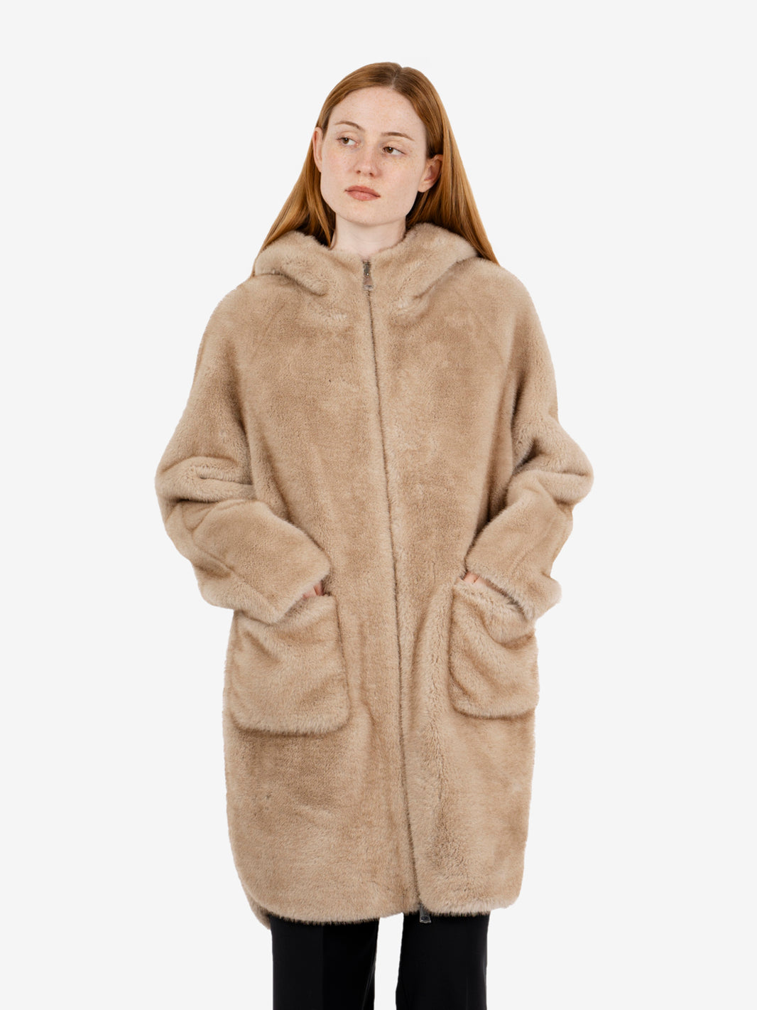 Cappotto lungo reversibile con cappuccio beige