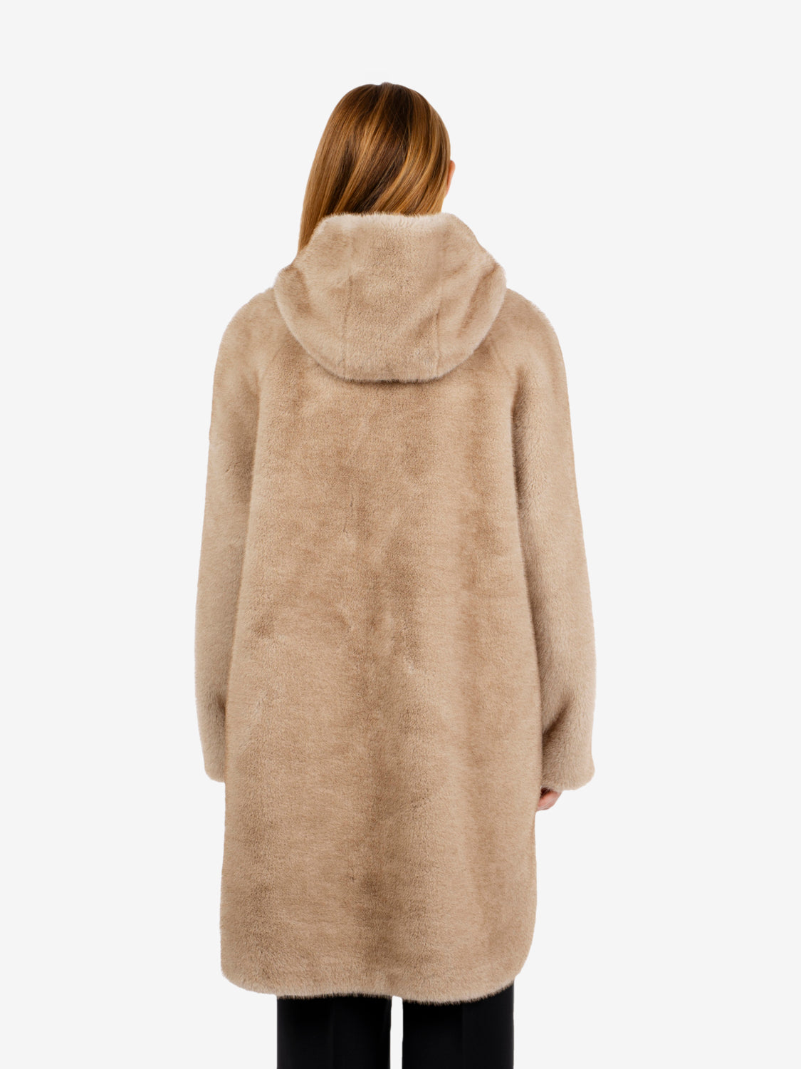 Cappotto lungo reversibile con cappuccio beige