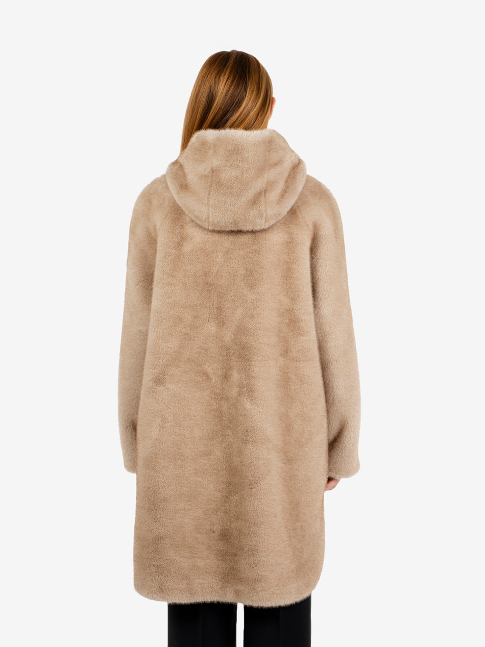 Cappotto lungo reversibile con cappuccio beige