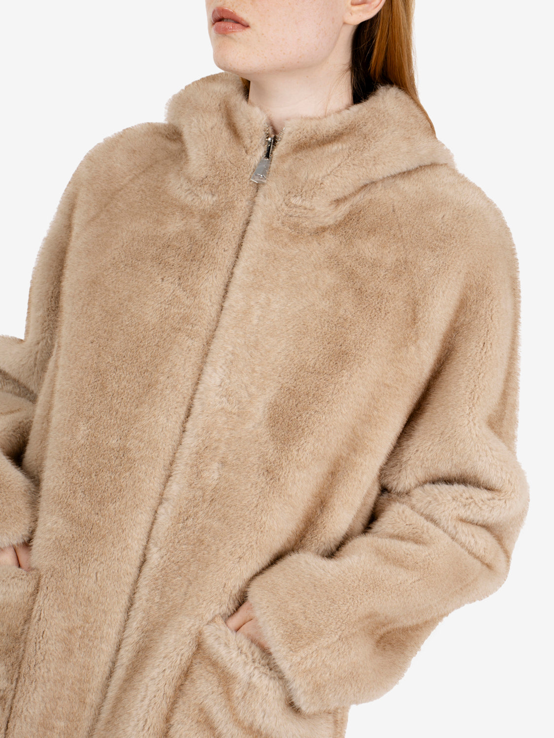Cappotto lungo reversibile con cappuccio beige