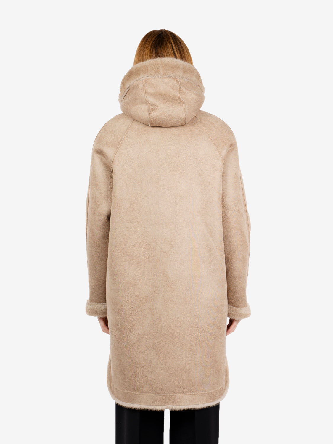 Cappotto lungo reversibile con cappuccio beige