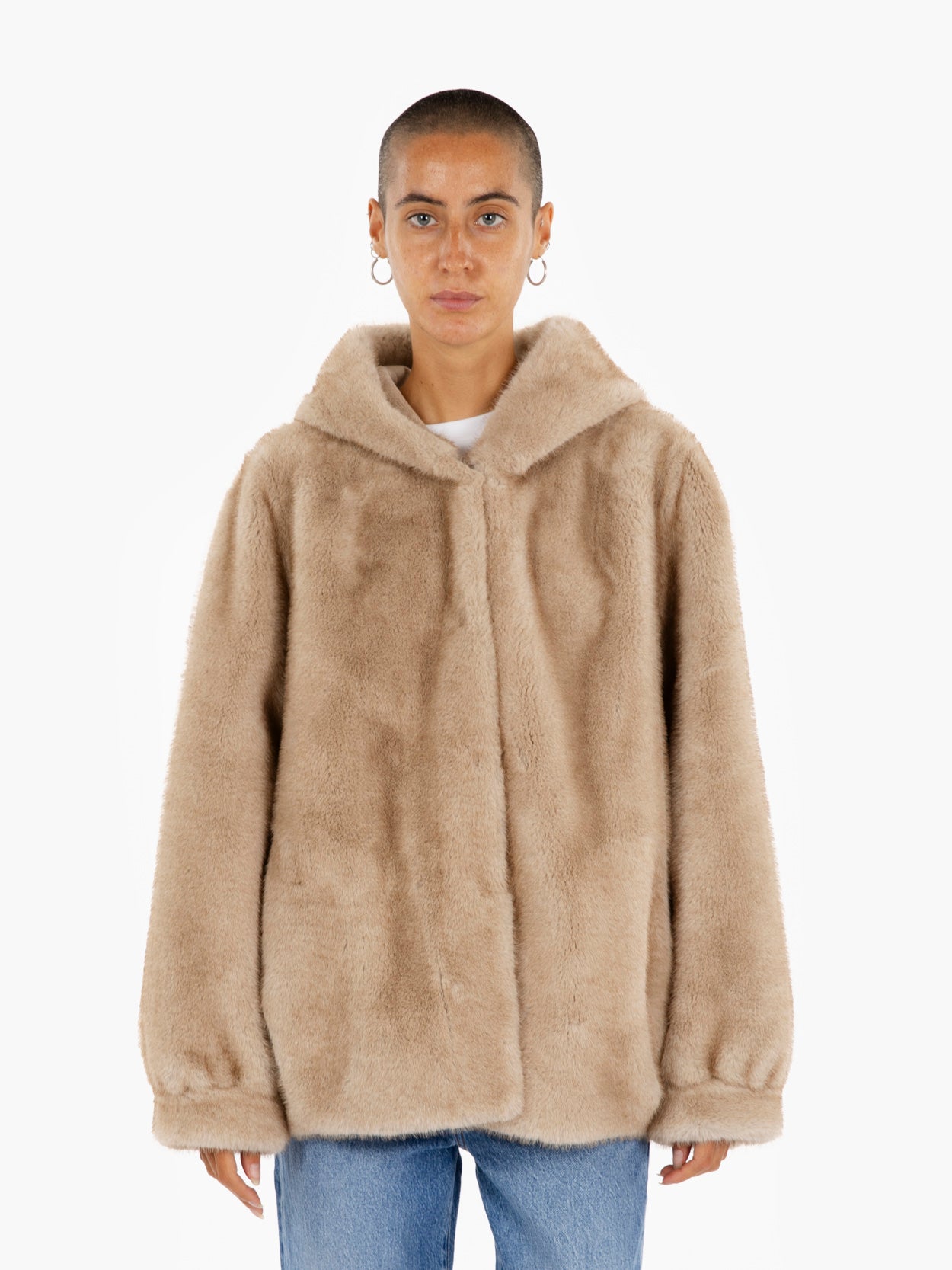 Zoe Paris - Beige faux fur coat with hood | STIMM