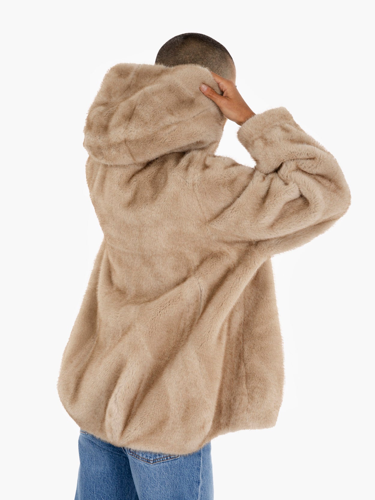 Ecopelliccia con cappuccio beige